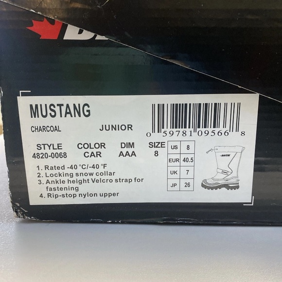 Baffin Mustang Junior Insulated Waterproof Winter Boots Black Charcoal Sz 8 40.5 - Picture 4 of 4